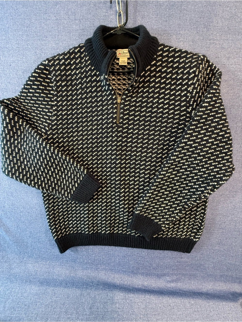 1990’s Rare L L Bean Blue & White Birdseye Knit 100 % Wool from Norway